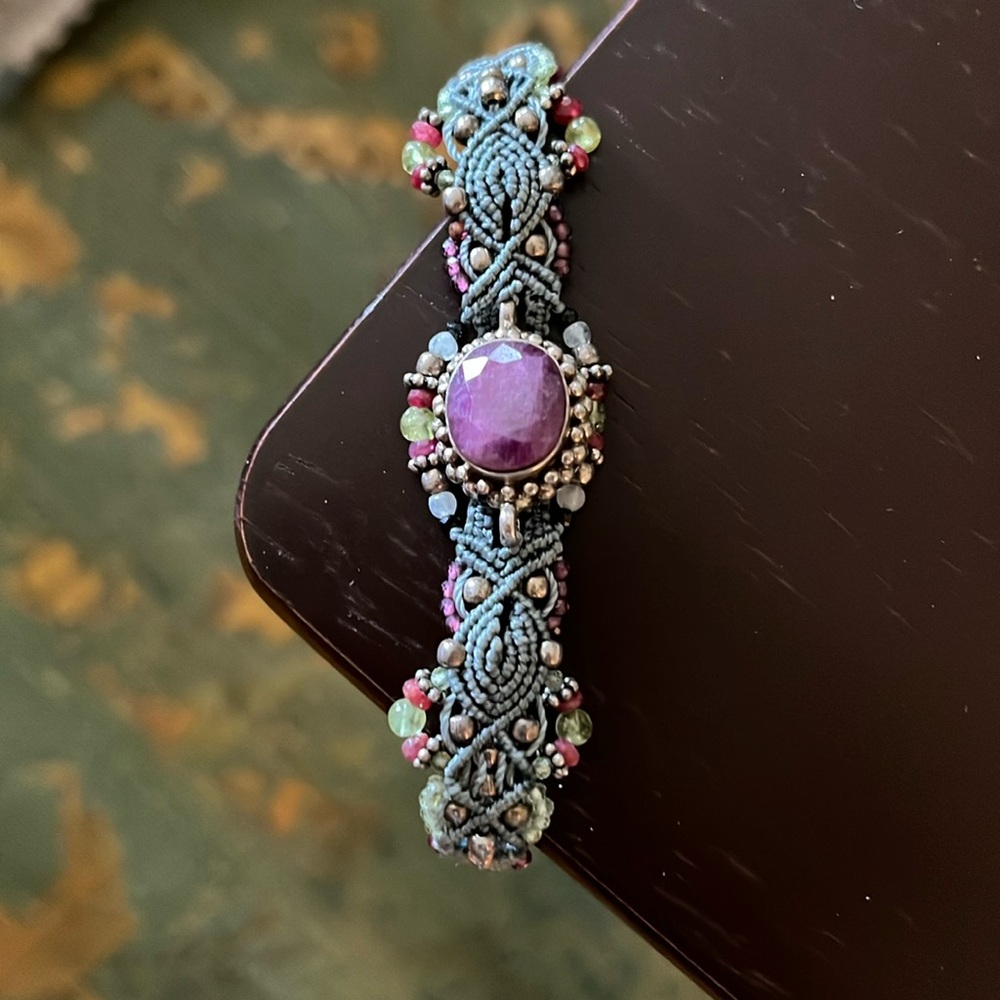 Handmade crochet amethyst beaded bracelet